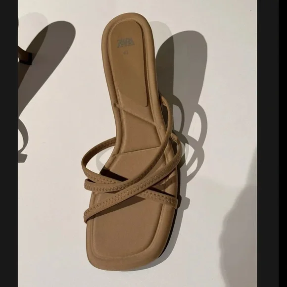 Zara Tan Neoprene Heel Sandals Size 41 - Picture 5 of 9